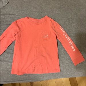 Vineyard Vines Kids Long-Sleeve Pocket Tee in Coral